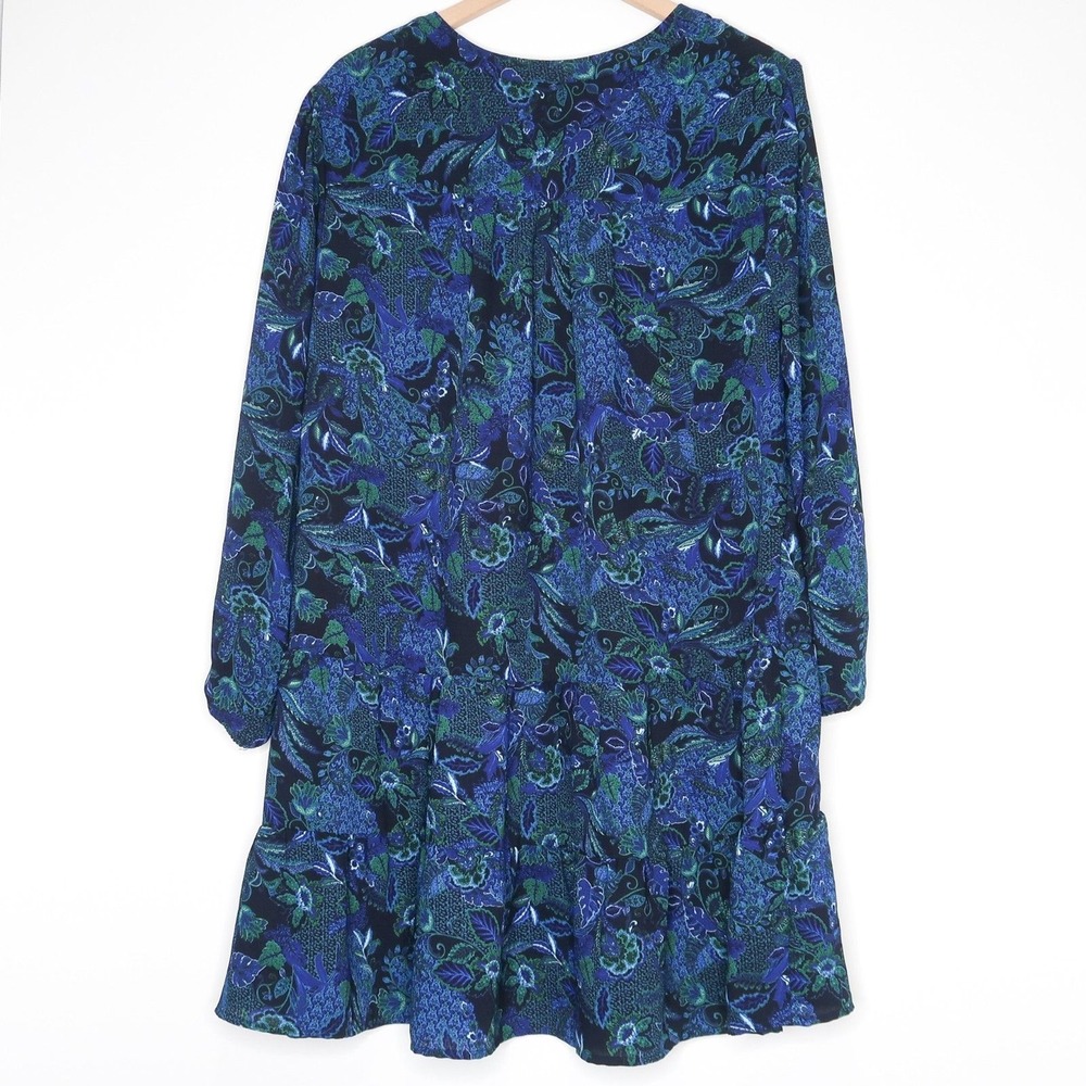 Time and Tru Womens Mini Dress Size XL 16-18 Blue Green‎ Paisley Long Sleeve - Picture 2 of 8